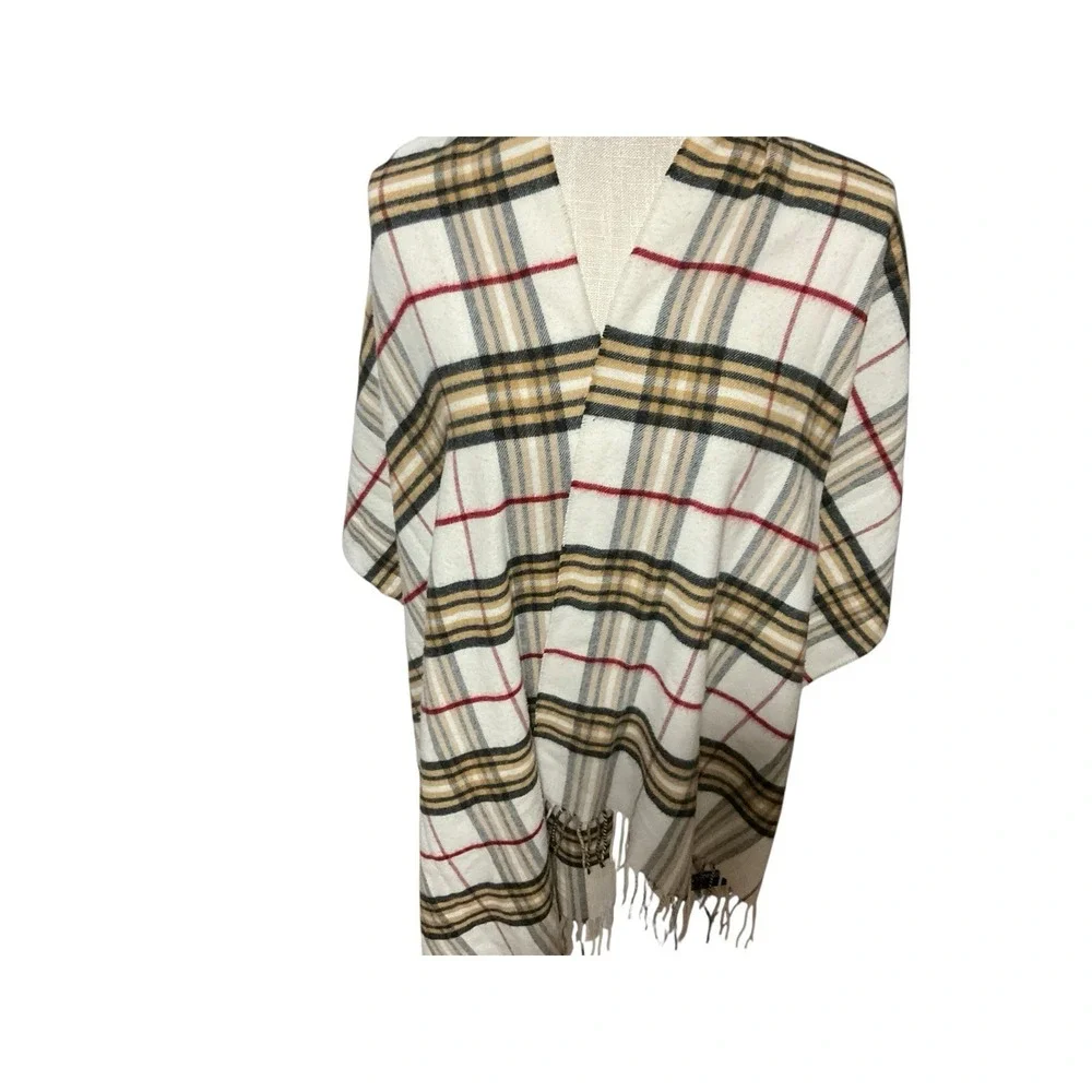 Cashmink V Fraas Winter Scarf Tartan Plaid Tan Black Red Ivory Tassels Germany